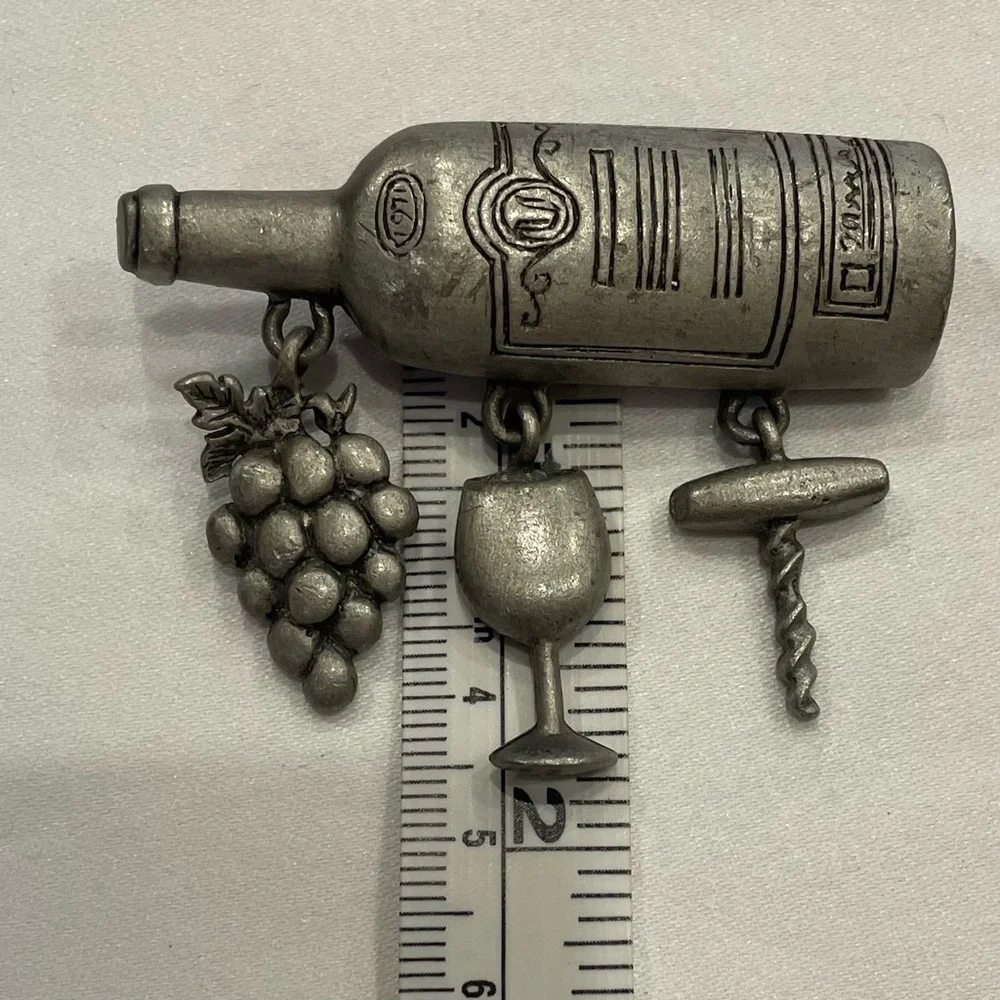 Lot of 4 Vintage JJ Jonette Pewter Pins Angel, Wine Bottle, Dog Bone, Math Board